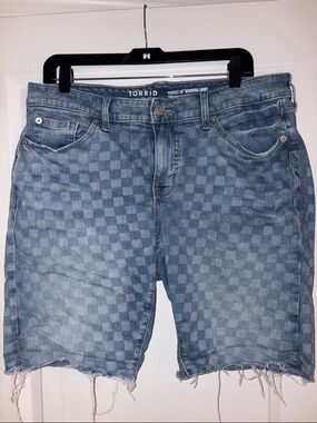 Torrid Checkered Denim Bermuda Shorts - Light Blue